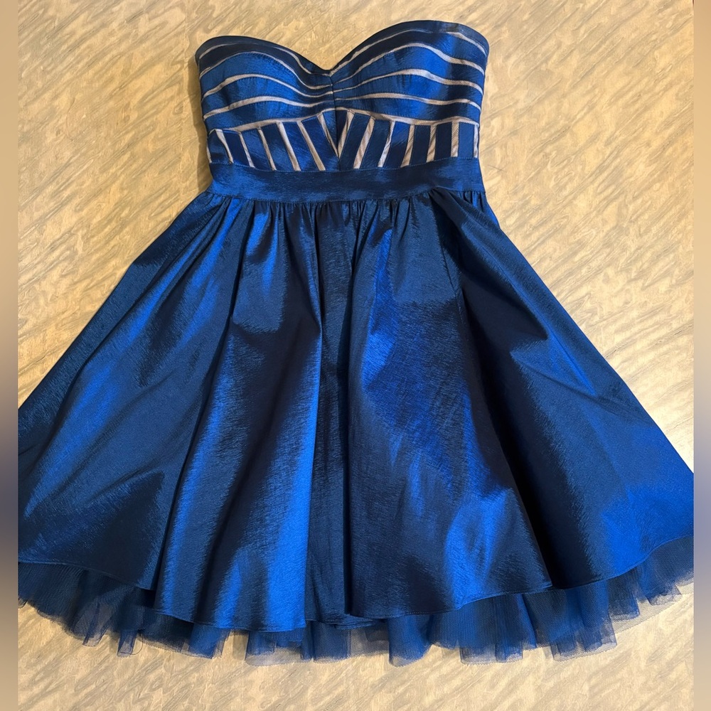 Aidan Maddox Blue Strapless Fit & Flare Mini Dress